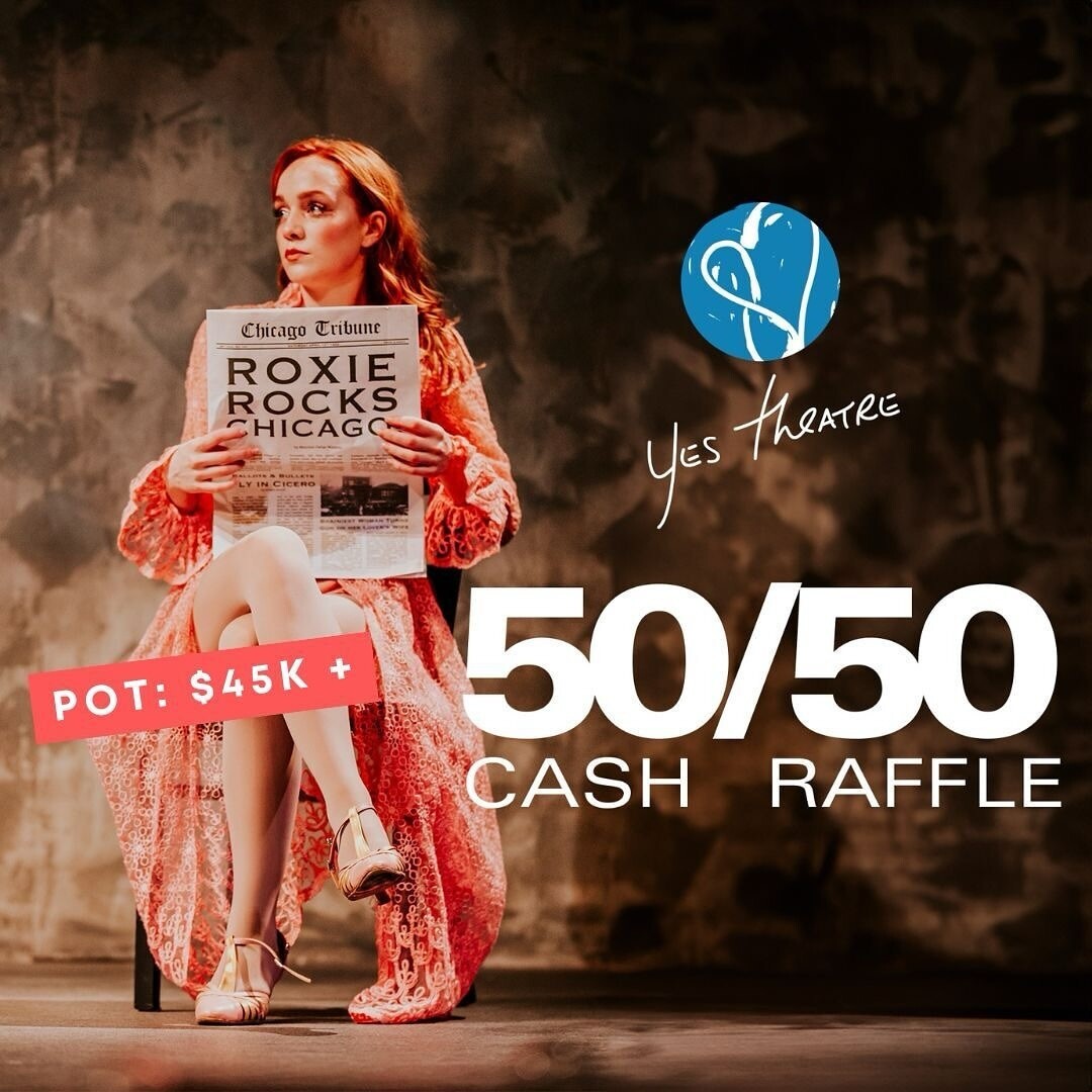 50/50 draw advertising poster for YES Theatre in Sudbury, Ontario featuring a redheaded actress in a Victorian dress